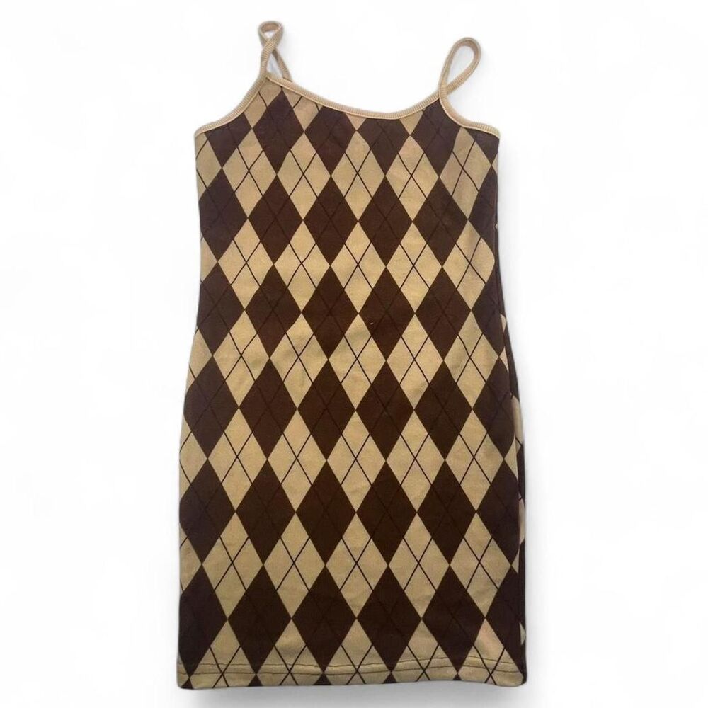 Girls Brown Tan Diamond Print Dress Size 9Y Geometric Pattern Casual